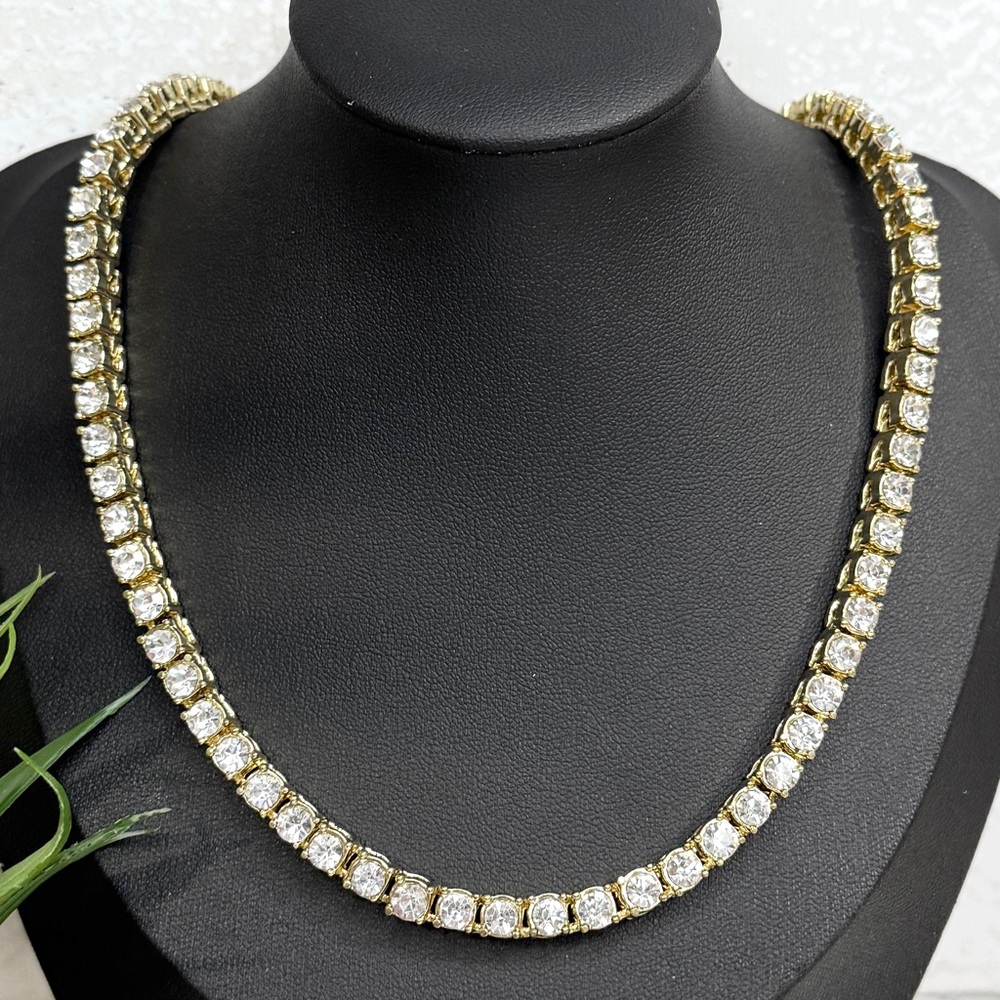 SOLD Cubic Zirconia Gold Tone Tennis Necklace 18.25”